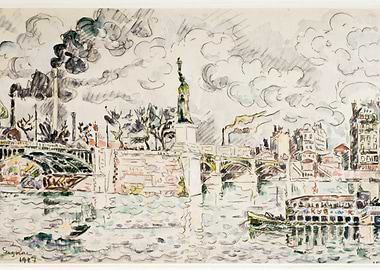 Paris cityscape watercolor painting by Signac