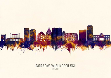 Gorzow Wielkopolski, Poland Skyline Watercolor