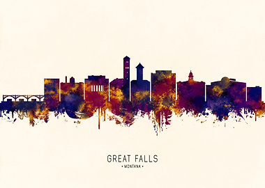 Great Falls Montana Skyline Watercolor