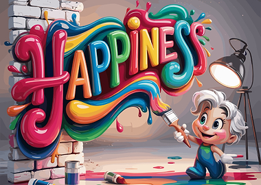 Happiness Graffiti Art with Cartoon Painter
