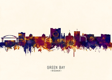 Green Bay Wisconsin Skyline Watercolor