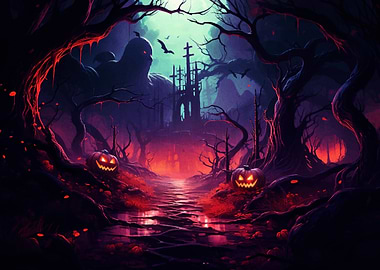 Spooky Halloween Night Landscape