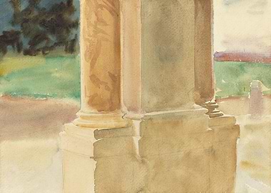 Watercolor Painting of Columns and Landscape