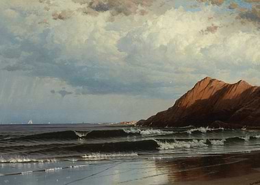 Coastal Seascape Painting with Waves and Cliffs