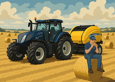 Tractor and Farmer Lunch Break