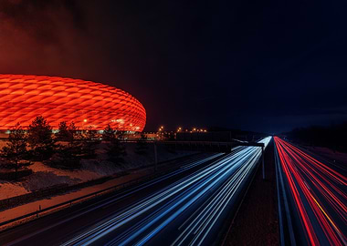 Allianz Arena and Highway at Night