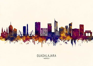 Guadalajara Mexico Skyline Watercolor