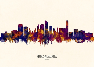Guadalajara Skyline Watercolor Art