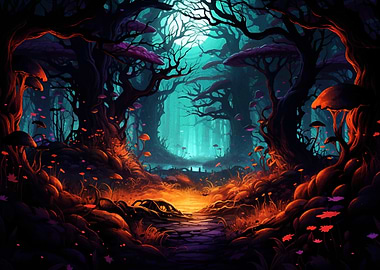 Enchanted Forest with Glowing Mushrooms