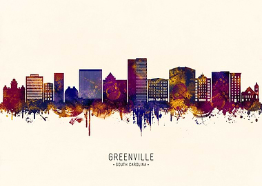 Greenville South Carolina Skyline Watercolor
