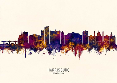 Harrisburg Pennsylvania Skyline Watercolor Art