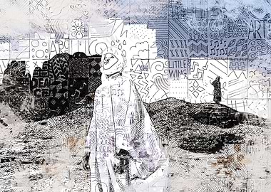 Abstract Figure in Landscape with Patterns