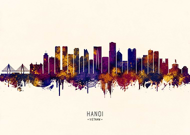 Hanoi Vietnam Skyline Watercolor