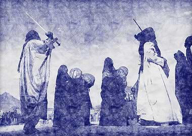 Medieval Battle Scene Blue Sketch