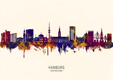Hamburg Skyline Watercolor Art