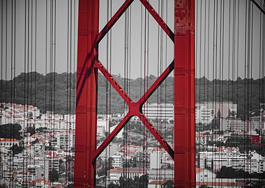 Red Bridge Structure with City View