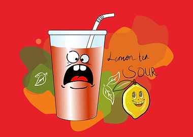 Cartoon Lemon Tea Sour Drink