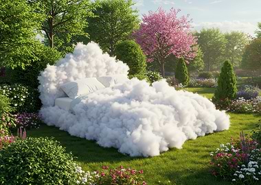 Cloud Bed in a Lush Garden