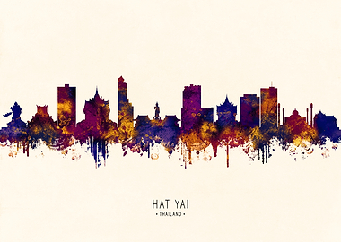 Hat Yai Thailand Skyline Watercolor