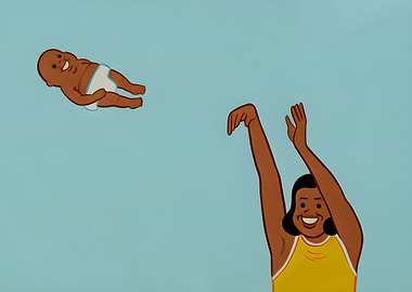 Cartoon Mother Tossing Baby in Air