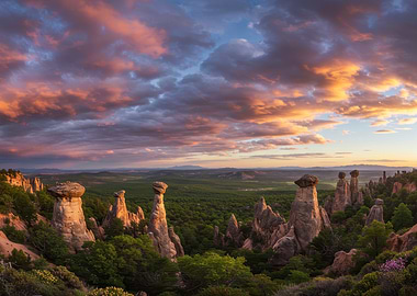 Mushroom Rock Formations at Sunset