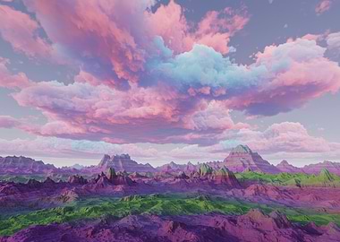 Colorful Fantasy Landscape with Pink Clouds