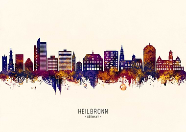 Heilbronn Germany Skyline Watercolor Silhouette