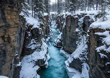 Winter River Canyon Landscape