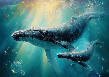 Whales in the Ocean Painting