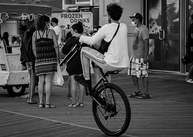 Black and White Atlantic City Boardwalk Bike Stunt