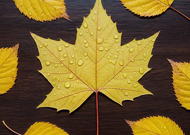 Yellow Maple Leaf with Water Droplets