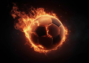 Flaming Soccer Ball on Dark Background