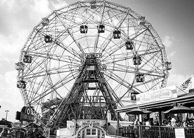Coney Island Wonder Wheel Black and White