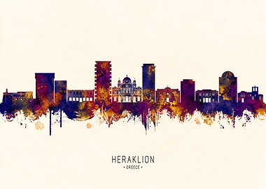 Heraklion, Greece Skyline Watercolor