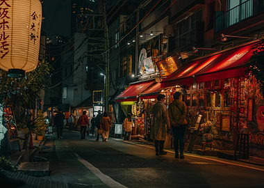 Night street scene in Tokyo, Japan