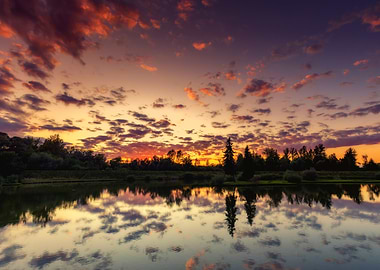 Sunset Reflection on Water, Silesia, Poland