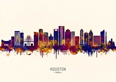 Houston Texas Skyline Watercolor Art