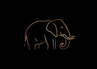 Golden Elephant Outline on Black Background Minimalist Animals Lovers