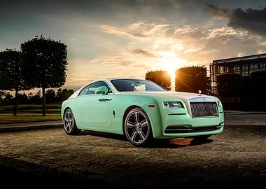 Mint Green Rolls Royce at Sunset