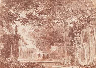 Sepia Landscape with Architecture and Trees