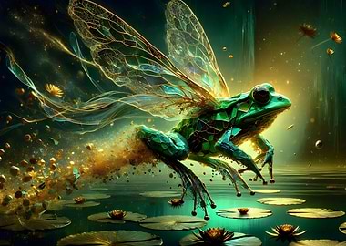 Frog with Fairy Wings on Lilypads
