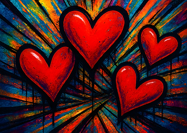 Colorful Hearts Burst