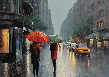 Rainy City Street Painting