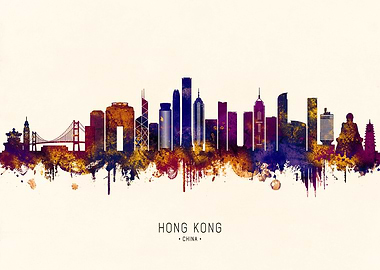 Hong Kong Skyline Watercolor Art