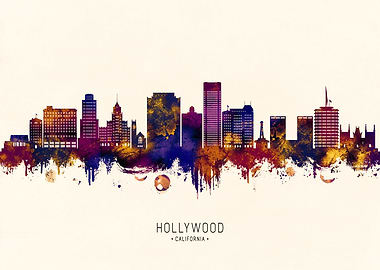 Hollywood California Skyline Watercolor