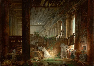 Temple Interior with Figures Painting
