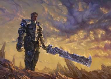 Armored Warrior with Sword in Fantasy Landscape Stormlight