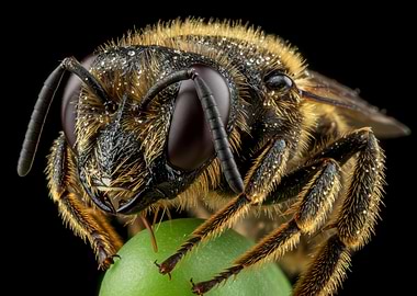 Macro Shot of a Bee on Green