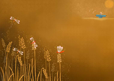Dragonflies in a Wheat Field