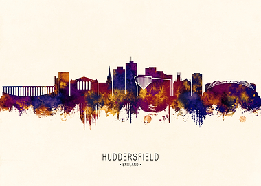 Huddersfield England Skyline Watercolor Art